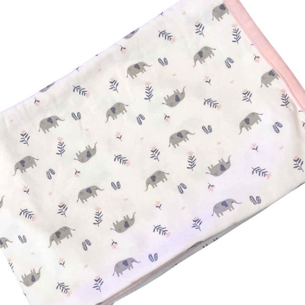 Carters Just One You Pink White Elephant Cotton Baby Receiving Blanket Flower